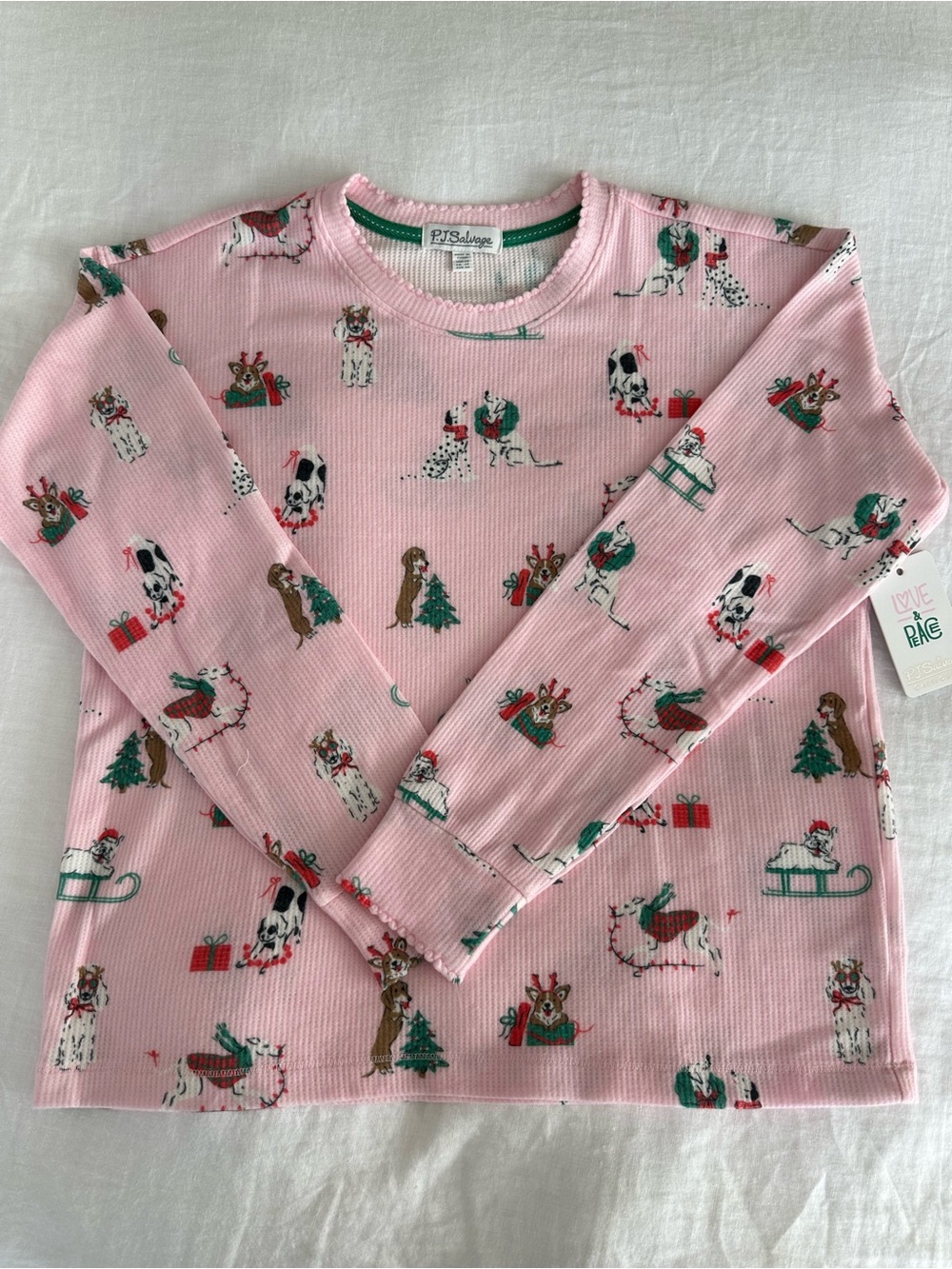 NWT P.J. Salvage Pink Holiday Dog Thermal Pajama Set XS Waffle Knit Christmas - Picture 5 of 6